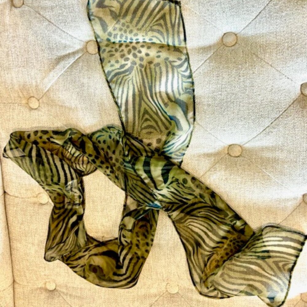 Olive & Black Zebra Print poly-chiffon Scarf - 58" X 5.5"
